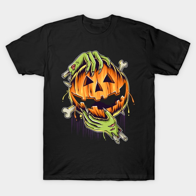 halloween pumpkin in zombie hands T-Shirt by chenowethdiliff